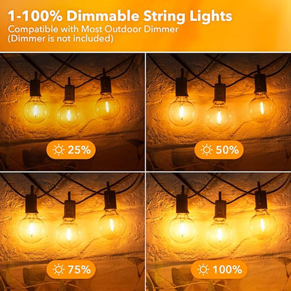 Brightown LED Outdoor String Lights Patio Lights 100FT with 104 LED Bulbs, Shatterproof Weatherproof Commercial Hanging Light for Backyard Bistro Pergola Party Decor, E12 Socket Base, 2200K, Black