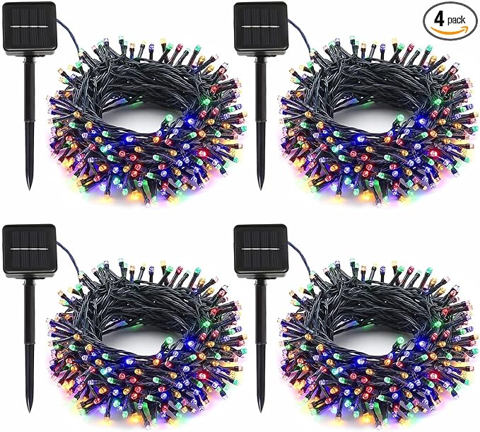 SyouHome 4-Pack Solar String Lights, 400 LED Extra-Long 156Ft Solar Christmas Lights Outdoor Waterproof, 8 Modes Multicolor Led Christmas Lights for Garden, Patio, Wedding, Christmas Decorations