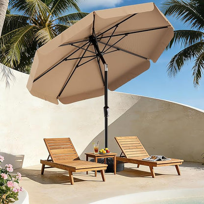 AreShark 9FT Valance Patio Umbrella, Outdoor Table Umbrella with Tilt and Crank, Outdoor Market Umbrellas W/ 8 Sturdy Ribs UV Protection for Garden, Deck, Backyard and Pool, Beige