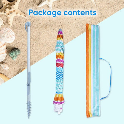 Tempera Heavy Duty High Wind Beach Umbrella with Sand Anchor & Carry Bag | Patio Outdoor Umbrella with Aluminum Frame and Push Button Tilt, Ideal for Travel Garden Lawn, UPF 60+
