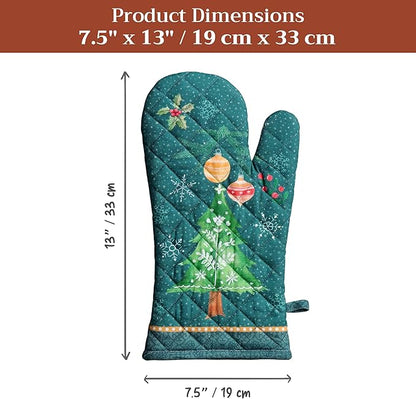 Maison d' Hermine Oven Gloves 100% Cotton Oven Mitt 7" x 13" with Loop Heat Resistant BBQ Cooking Gloves for Thanksgiving Christmas Decorations Baking Handling Hot Pans (Pack of 1, Hygge Christmas)