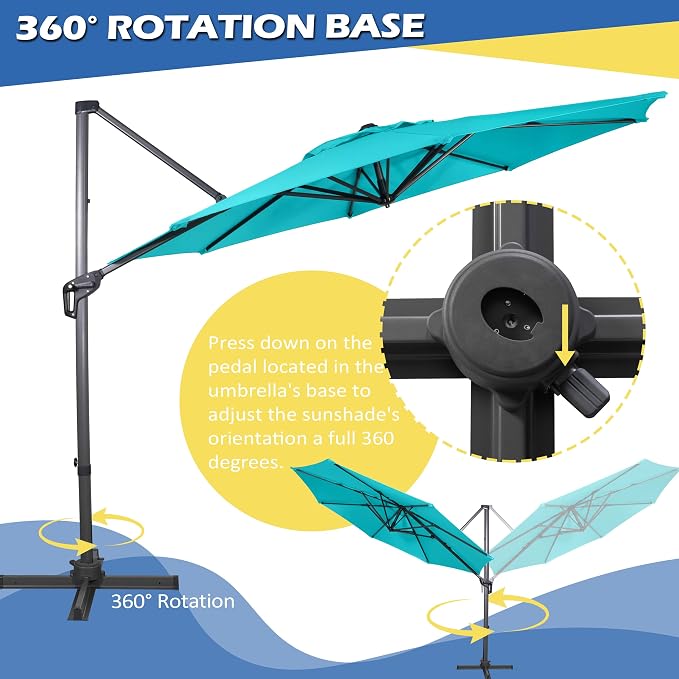 Sunnyglade 10Ft Cantilever Patio Umbrella, 360° Rotation & Integrated Tilting System Offset Umbrella with 8 Sturdy Ribs, Fade-resistant & Waterproof for Garden Backyard Poolside Deck
