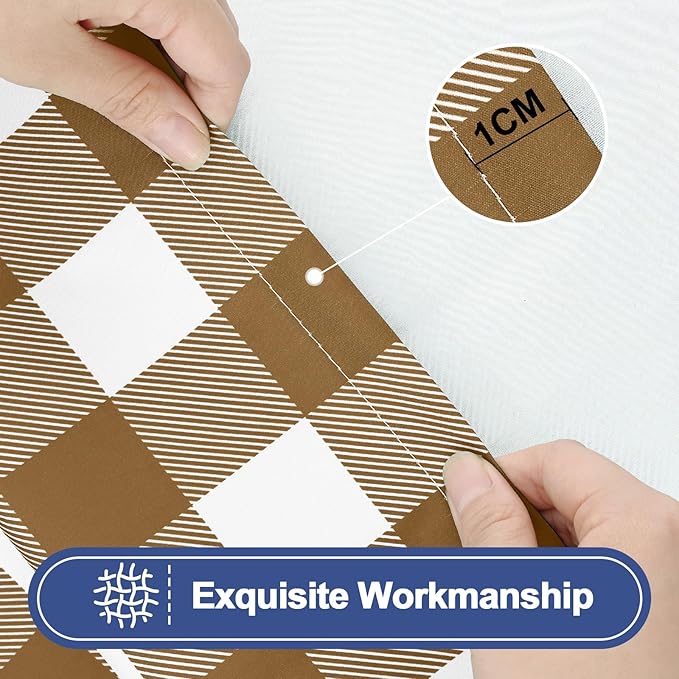 Smiry Picnic Table Cloth 2 Pack, Waterproof Elastic Fitted Tablecloths for 6FT Rectangle Tables, Washable Polyester Buffalo Plaid Tablecloth for Camping, Dining & Outdoor (Brown & White, 30" x 72")