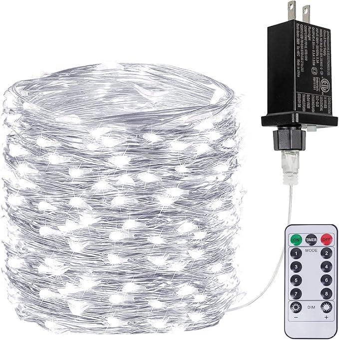 66FT 200 LED Fairy Lights with Remote, Plug in Twinkle Light Outdoor Indoor | 8 Modes, Timer, Dimmable, Memory Function, Waterproof Cool White String Lights for Bedroom Garden Party Christmas Decor
