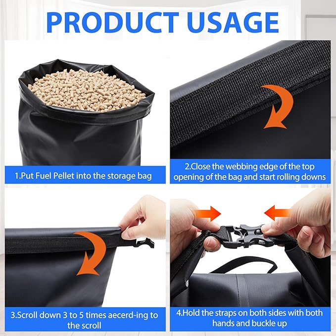 2 Pcs 20 Lbs Wood Pellet Smoker Storage Bag Pellet Storage Fuel Container Dispenser Wood Chips Container Bucket Black