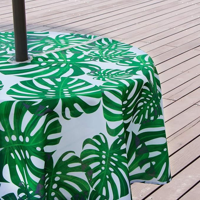 EHouseHome Outdoor Indoor 70inch Round Tablecloth with Umbrella Hole and Zipper, Waterproof Zippered Patio Table Cloths, Spring/Summer Table Covers for Backyard Circular Table/BBQs/Picnic