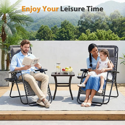NEWBULIG Zero Gravity Chairs Set of 4, Folding Lounge Recliner Chair | Portable Lawn Camping Recliner with Adjustable Pollow, Mesh Back, Cup Holder Trays for Pool Beach Patio, Ash