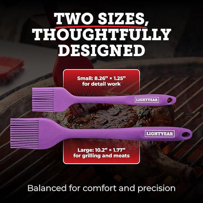 Lightyear Silicone Basting Pastry Brush Set (2 Pcs) ❘ 450°F Heat Resistant Oil Brush for Your Kitchen - Ideal For BBQ’s, Baking & Cooking 100% Food Grade Silicone - BPA Free & Dishwasher Safe (Purple)