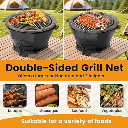 Giantex Cast Iron Hibachi Grill, Portable Japanese BBQ Charcoal Grill with Double-Sided Grate, Air Regulating Door & Fire Gate, Tabletop Camping Grill for Outdoor Cooking, Backyard, Picnic