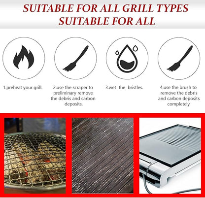 CHENGU 2 Pcs 12 Inch BBQ Grill Brush for Outdoor Grill and Scraper Stainless Steel Wire Extra Strong BBQ Cleaner Heavy Duty Barbecue Cleaning Brush Cleaner