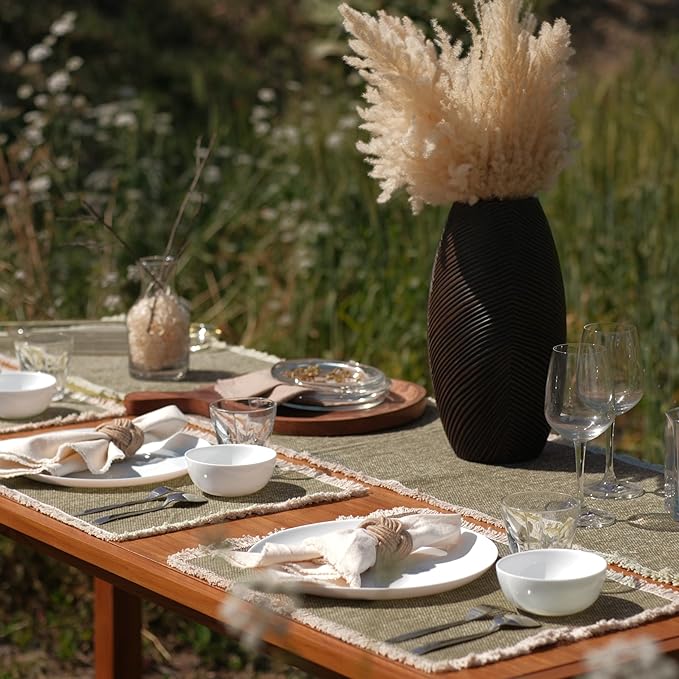 Hausattire Cotton Frayed Placemats Set of 4 Dining Table 13x19 Inch | Rustic Farmhouse Boho Washable Easter Placemat for Outdoor Parties BBQ's Wedding, Special Occasions, Nubby Cotton - Taupe