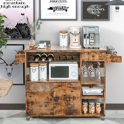 IRONCK Kitchen Island Cart with Wheels for Kitchen and Dining Room | Wine Rack, Drawers, Open Shelves, Storage, Drawer space