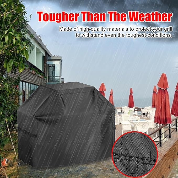 BBQ Grill Cover, Waterproof, Weather Resistant, Rip-Proof, Anti-UV, Fade Resistant, with Hook-and-Loop Straps, Gas Grill Cover for Most Grills, 48 inch, Black