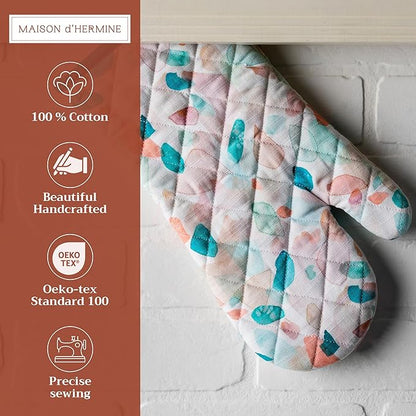 Maison d'Hermine Oven Gloves 100% Cotton Oven Mitt 7" x 13" with Loop Heat Resistant BBQ Cooking Gloves Baking Grilling Kitchen Hotel Home Farmhouse Spring Summer (Pack of 1, Summer Picnic)
