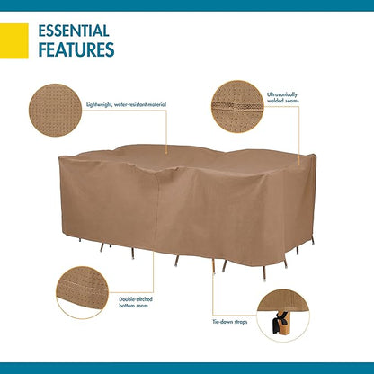 DUCKCOVERS Essential Water-Resistant 109 Inch Rectangular/Oval Patio Table & Chair Set Cover, Outdoor Table Cover
