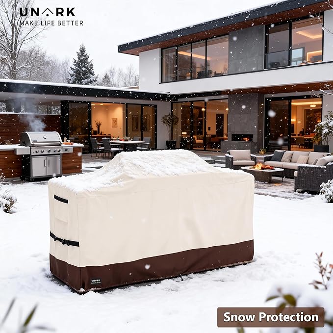 98 Inch Extra Large Grill Cover Kitchen Island Cover Large Island Grill Cover for Outdoor Grill Outdoor Kitchen Cover Heavy Duty Waterproof 98" L x 42" W x 48" H, Beige and Brown