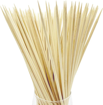 12" Bamboo Skewers (100PCS) for Grilling, Shish Kabobs, Wooden Sticks Φ=4mm | Perfect for BBQ, Appetizers, Fruits, Cocktail Picks, Chocolate Fountains, Food Skewers & Crafting. More Sizes 6"/8"/10"/12"