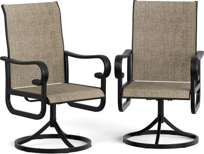 GarveeLife Patio Swivel Chair Set of 2, All-Weather Outdoor Dining Chairs with High Back, Rocker-Swivel Combo Patio Chairs for Backyard Deck Poolside, Brown