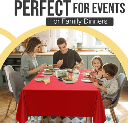Exquisite Party Solids 66% Thicker Premium Plastic Table Cloth Rectangle Table Cover 0.5 Mil 12 Pack Red Table Cloth 54 Inch x 108 Inch Disposable Tablecloth Won't Tear Easily Like Cheap Thin Brands