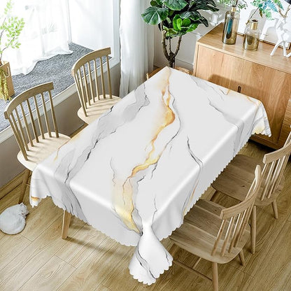 54x86inches White Gold Marble Tablecloth Rectangle Marble Texture Table Cloth Waterproof and Stain Resistant Fabric Table Cover for Kitchen Dinning Home Decor Indoor Outdoor Party Supplies