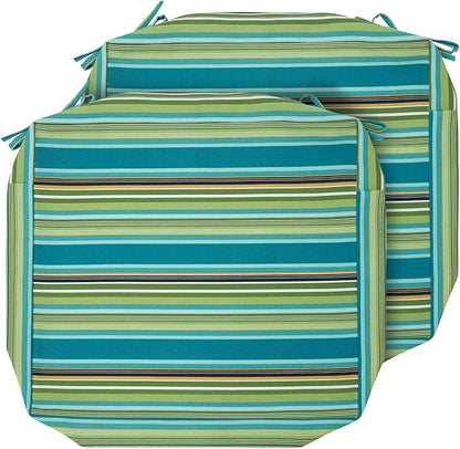 Magpie Fabrics Indoor Outdoor Cushion Cover Replacement 2 Pack, NO Insert! Water Repellent Slipcover with Ties Decor for Patio Garden Chair Sofa Bench Wicker(Green Striped, 20x18x4 Inch)