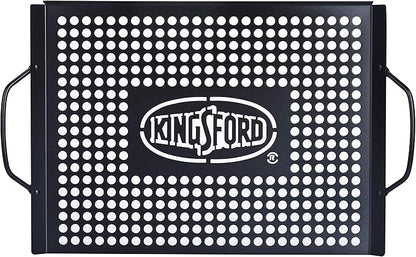 Kingsford Non-Stick Grill Topper Pan, Heavy Duty Carbon Steel BBQ Grilling Tray with Handles, Perforated Surface Helps Keep Small Foods from Falling Through Grates, 15.55 x 11.05 Inch