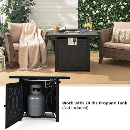 Tangkula 32 Inches Gas Fire Pit Table, 50,000 BTU Square Propane Firepit with High-Temp Resistant Tabletop, Adjustable Flame Lava Rocks and Waterproof Cover, Outdoor Fire Pit Table (Black)
