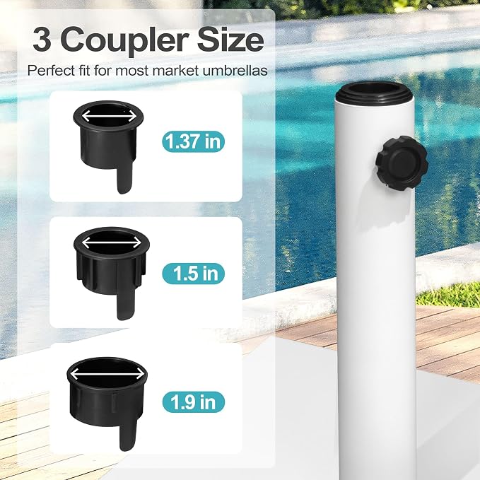 Patio Umbrella Base with Wheels, 43lbs White Outdoor Umbrella Stand | With 2 Wheels, Square Heavy Duty Base, Suitable for 6-12FT Market & Fringe Umbrella, for Deck, Lawn, Pool