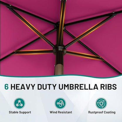AreShark 6.5' x 10' Rectangular Patio Umbrellas for Outdoor, Outdoor Table Umbrella, Large Outdoor Patio Umbrellas with 6 Sturdy Ribs for Pool, Garden, Deck & Market (Rose Pink)
