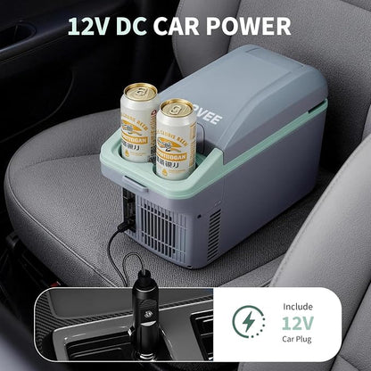 Garvee 8L Electric Cooler & Warmer, Portable Car Refrigerator with Auto-Lock Handle, 12V DC for Cars & Trucks, Equipped with 110V AC Household Power Cord, Plug-in Cooling Fridge, Gray&Green