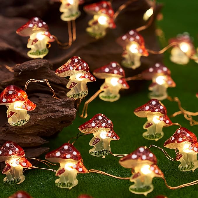 Garden Décor Solar Powered Outdoor String Light Mushroom Lamp Solar Garden Fairy Lights Mushroom Night Lights Gifts Cottage core Décor 14ft 40LEDs Solar Pathway Fence Yard Window Mushroom Decor