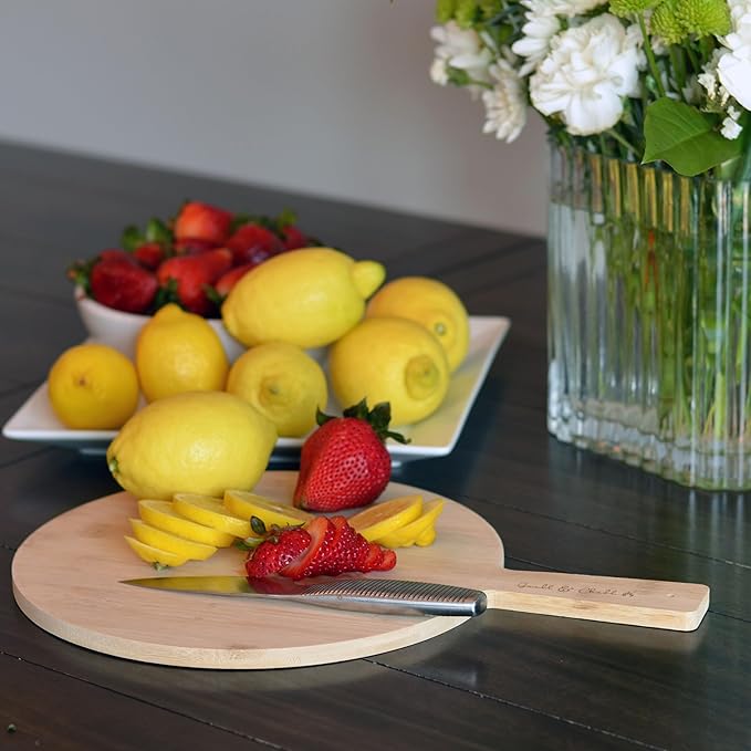 Chill and Grill Cutting Board, Paddle Shaped, Bamboo, Embellished Handle, Usable on Both Sides, Over 1 Foot Long, 14.5 x 10.25 Inches