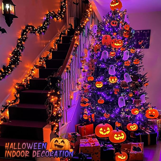 JMEXSUSS 200 LED Orange Purple Halloween Lights for Halloween Decor | 66 ft Connectable Halloween Color Change String Lights Indoor Outdoor Plug in for Tree Decor, 11 Modes,Clear Wire, Remote