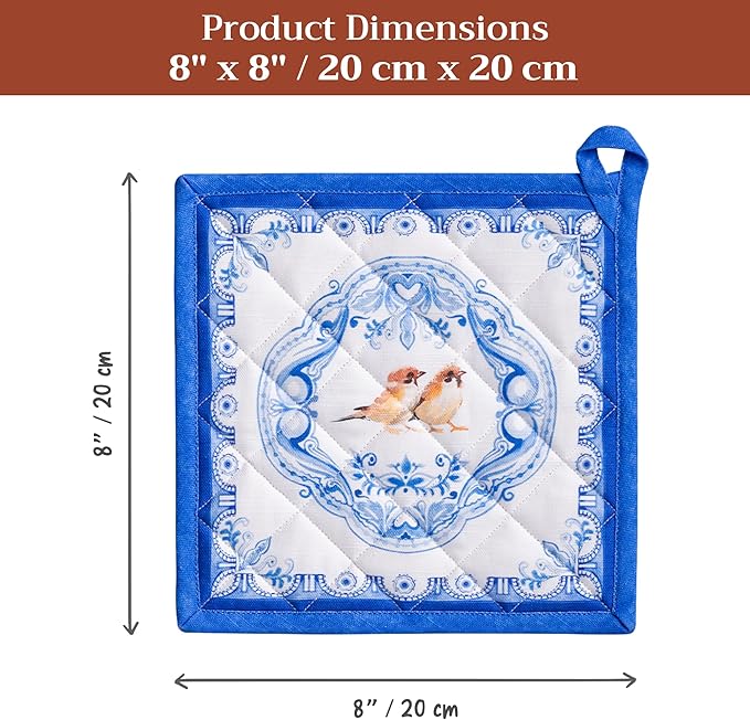Maison d' Hermine Pot Holders 100% Cotton Heat Resistant Potholders 8" x 8" Hot Pads with Loop BBQ Cooking Baking Hotel Farmhouse Kitchen Handling Hot Pans Spring Summer (Pack of 1, Amsterdam Canals)