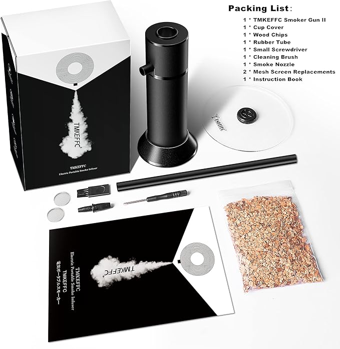 Smoking Gun Portable Smoker Infuser, Handheld Cocktail Smoke Food Smoker for Meat, Sous Vide, Drinks, Cheese, Cup Cover and Wood Chips Included, Black