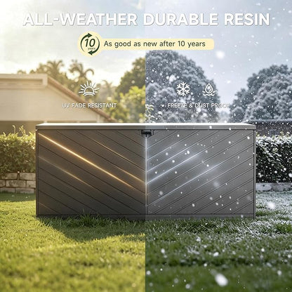 270 Gallon All-Weather Deck Box, Lockable Waterproof Resin Storage with UV Resistance for Patio Furniture, Garden Tools, Pool Accessories (Brown)