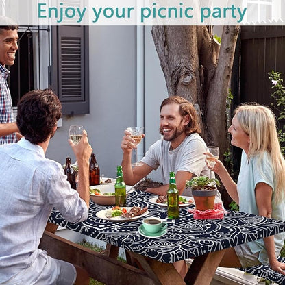 Rectangle Picnic Table Cover with Bench Covers 6FT 3PCS, Camping Essentials,Rectangle Fitted Camping Tablecloth Waterproof with Elastic Edge for Indoor Outdoor Patio, 72in, Boho