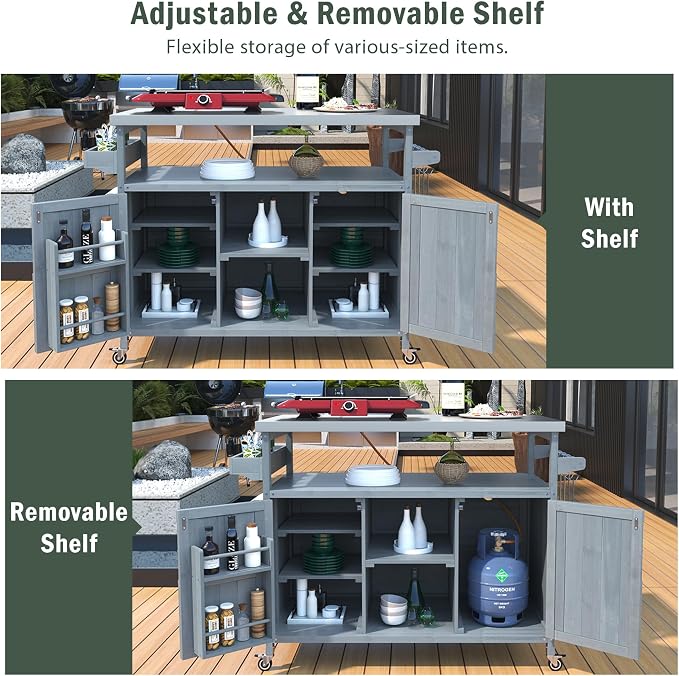 Patio Farmhouse Grill Cart Outdoor Kitchen Island Stainless Steel Top