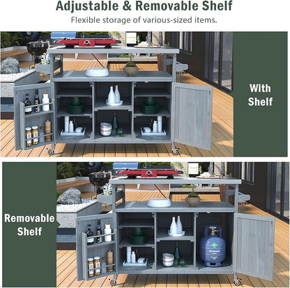 Patio Farmhouse Grill Cart Outdoor Kitchen Island Stainless Steel Top