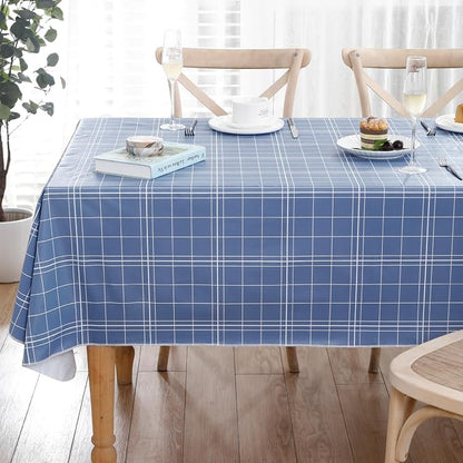 Walrus Heavy Duty Vinyl Tablecloth with Flannel Backing Waterproof Oil-Proof Plastic Table Cloth Stain-Resistant Wipeable Rectangle or Square Table Cover for Indoor and Outdoor (Blue Grid,54x54 Inch)