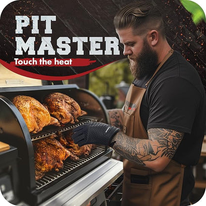 KITCHEN PERFECTION XL Silicone Smoker Oven Gloves-Extreme Heat Resistant BBQ Gloves-Handle Hot Food Right on Your Grill Fryer&Pit|Waterproof Grilling Cooking Baking Mitts|Superior Value Set+3 Bonuses