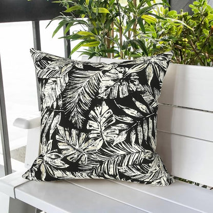LVTXIII Outdoor Pillow Covers 20x20 Inch, 2 Pack Large Square Throw Pillow Cases, Fade-Resistant Cushion Covers for Patio Furniture Sofa, Garden Porch, Tropical Leaf Black