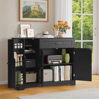 Buffet Cabinet with Storage Shelf, Black | for Coffee Bar, Dining Room, Kitchen, or Laundry Room Organization