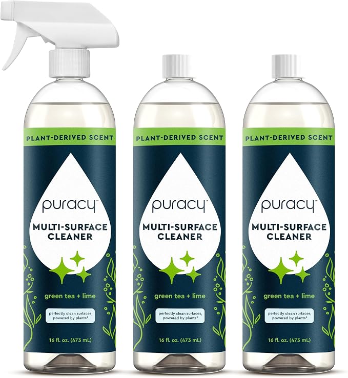Puracy All Purpose Cleaner Spray – Plant-Powered Multi-Surface Cleaner - Cleaning Spray Solution As Seen on TikTok (Green Tea & Lime, 16 fl oz, 3 Pack)