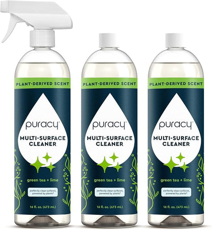 Puracy All Purpose Cleaner Spray – Plant-Powered Multi-Surface Cleaner - Cleaning Spray Solution As Seen on TikTok (Green Tea & Lime, 16 fl oz, 3 Pack)