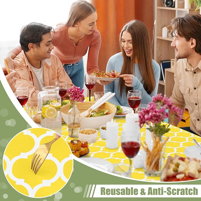 Smiry Picnic Fitted Table Cover, 8 Foot Flannel Backed Vinyl Tablecloth | Waterproof Elastic Stretch Table Cloth, Wipeable Plastic Tablecloth for Camping, Indoor & Outdoor (Yellow, 36" x 96")