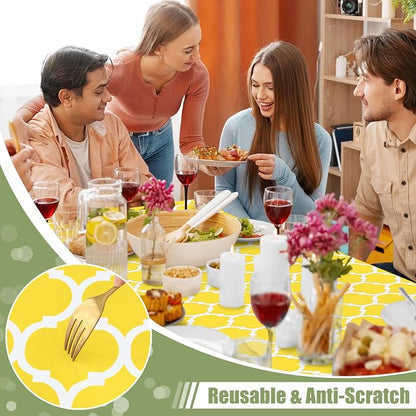 Smiry Picnic Fitted Table Cover, 8 Foot Flannel Backed Vinyl Tablecloth | Waterproof Elastic Stretch Table Cloth, Wipeable Plastic Tablecloth for Camping, Indoor & Outdoor (Yellow, 36" x 96")