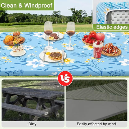 Picnic Table and Bench Cover Set, Waterproof Fitted Elastic Cloth | Portable Camping Essentials With Built-In Storage Pocket And Waterproof Fabric For Outdoor RV Or Picnic Table Use