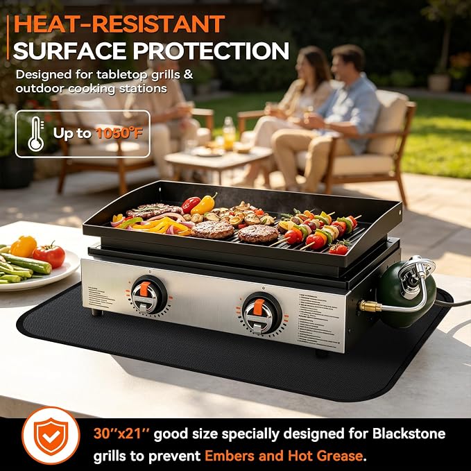 39"x25" Under Grill Mats for Blackstone Tabletop-[Fireproof] [Oil-proof] | Waterproof Silicone Coating,Double Fiberglass,Easy to CLean,Small Grill Grease Mat,Camping Outdoor and RV Travel,BBQ,Fire Pit