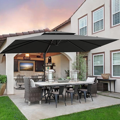 10x13FT Cantilever Outdoor Patio Umbrellas with Base, Double Top Large Rectangle Umbrella, Heavy Duty 360° Rotation Offset Outdoor Sun Shade Umbrella for Garden Deck Pool Backyard Patio, Grey